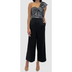 Sam Edelman Women's Black Cady Metallic Lined Bow-Bodice Jumpsuit Size 12